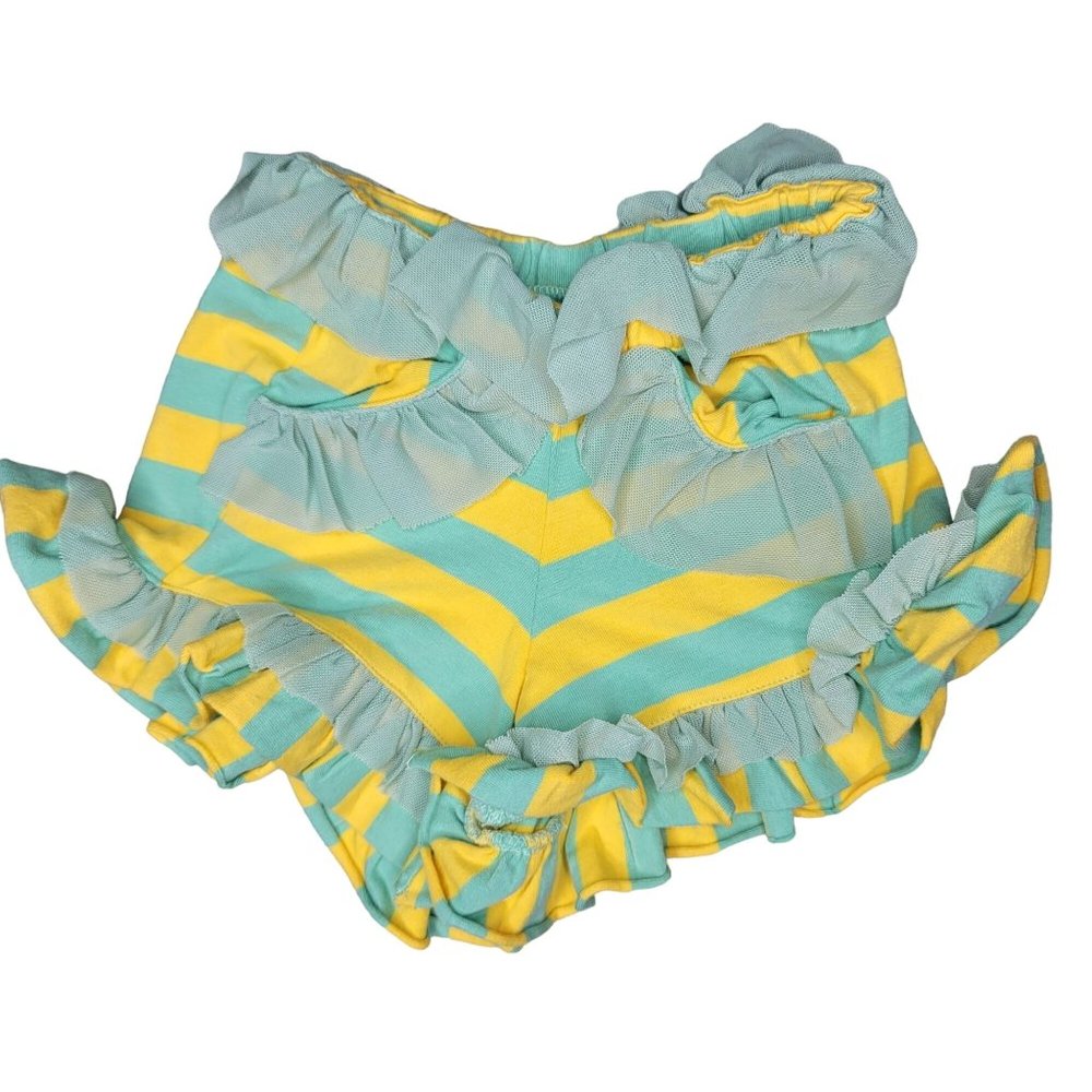 Mustard Pie NWT sprinkle shorts yellow blue stripes with ruffle detail size 6m